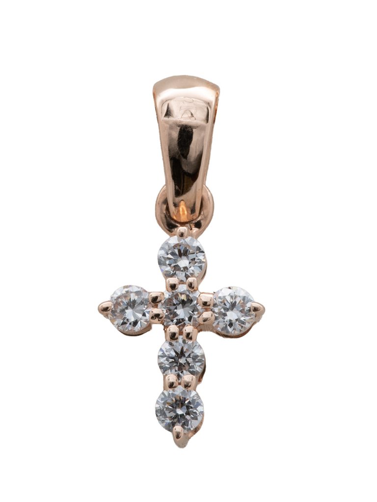 Natural Earth-Mined Diamond Accent Cross Pendant In Solid 14k Rose Gold